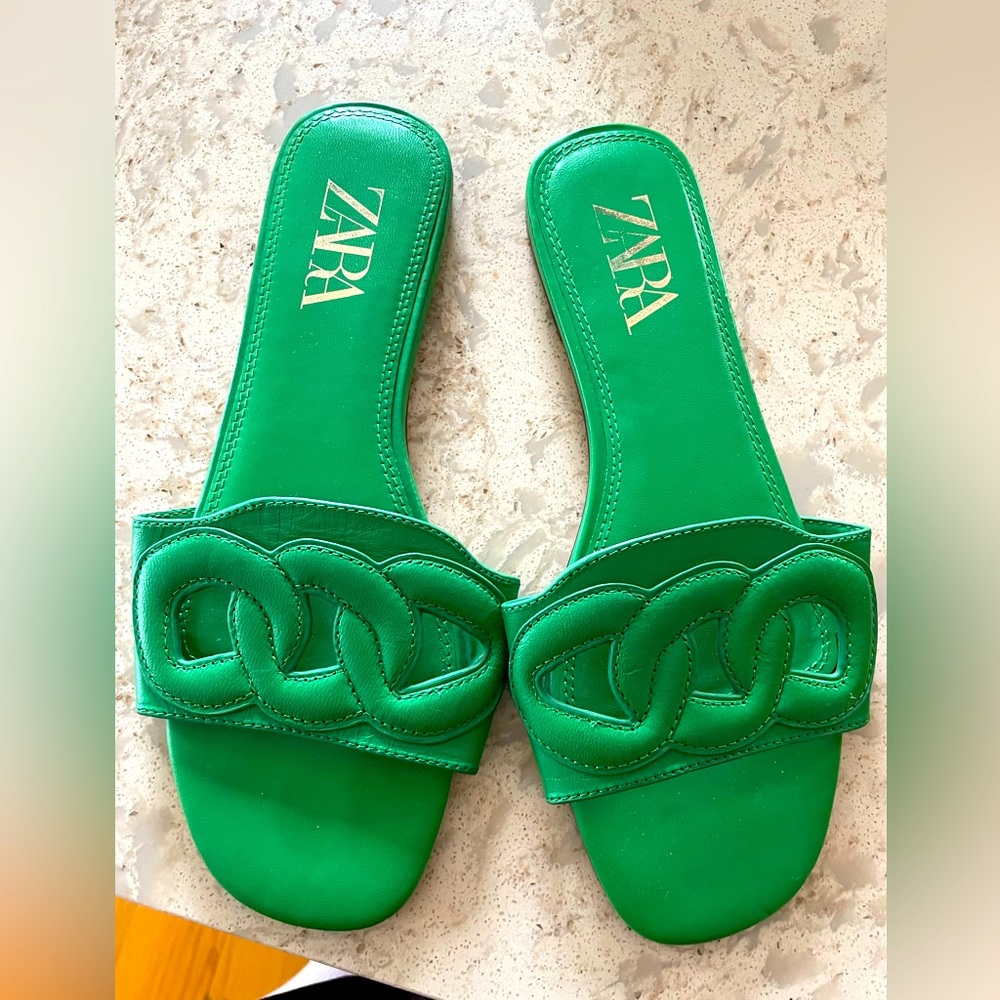 Green flat sandals